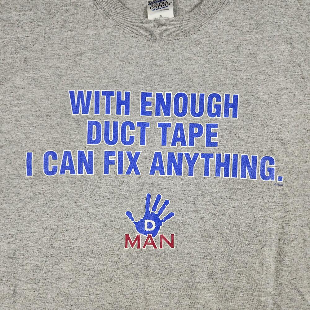 With Enough Duct Tape Shirt Mens XL Gray Funny Dad Joke Handyman Humor Graphic